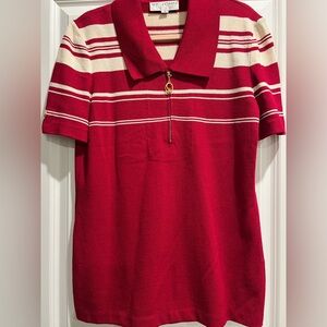 St. John Collection Wine/Red and Cream Knit Top